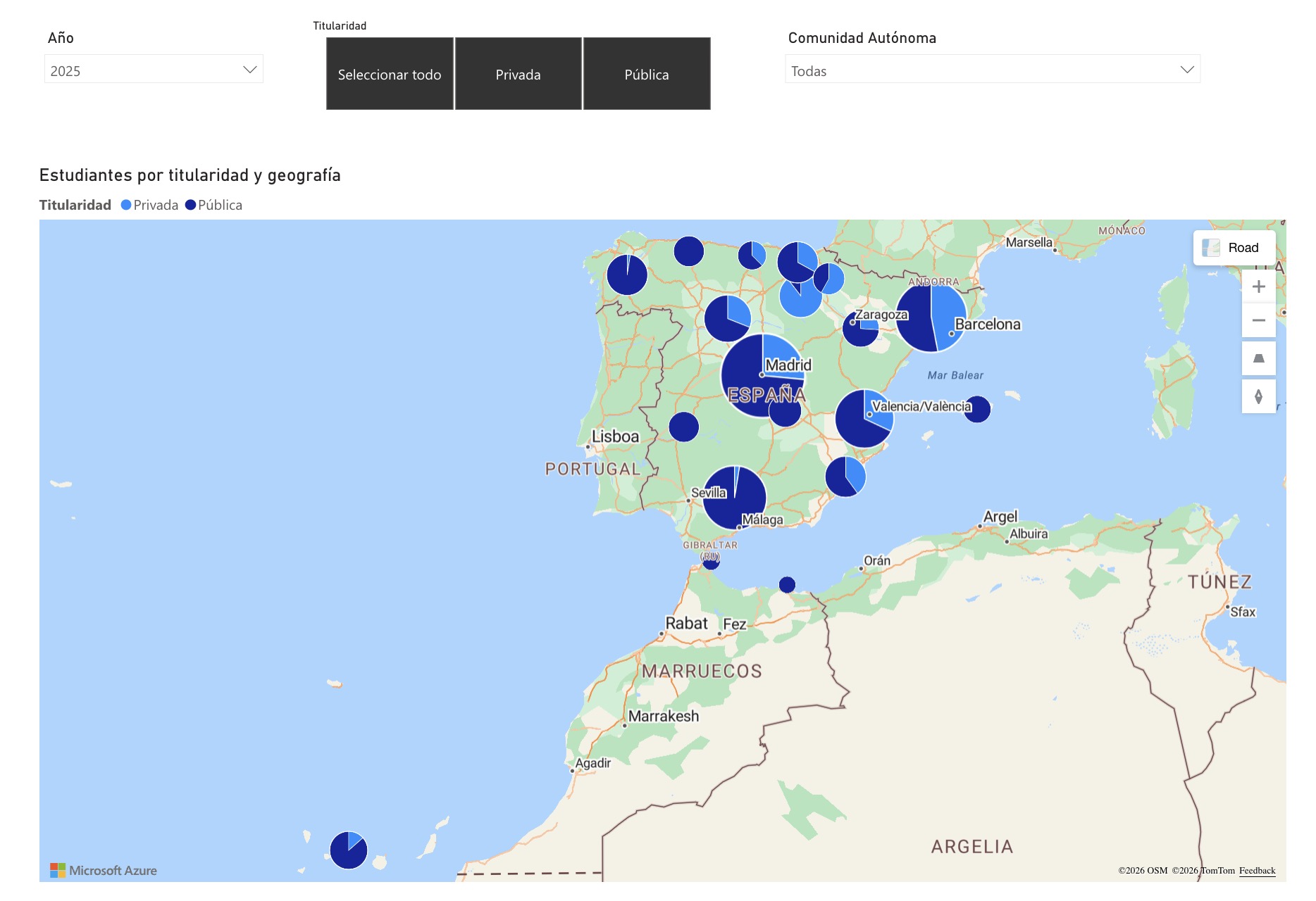Estudiantes por titularidad y geografía